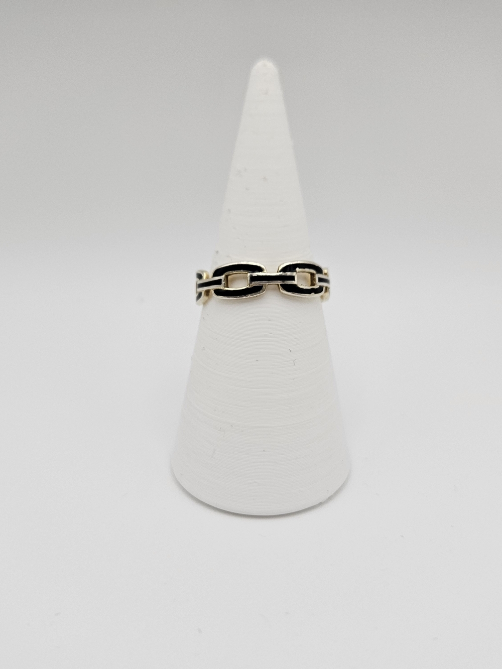 Sterling Silver Chain Link Band with Black Enamel Accents - Women's Ring